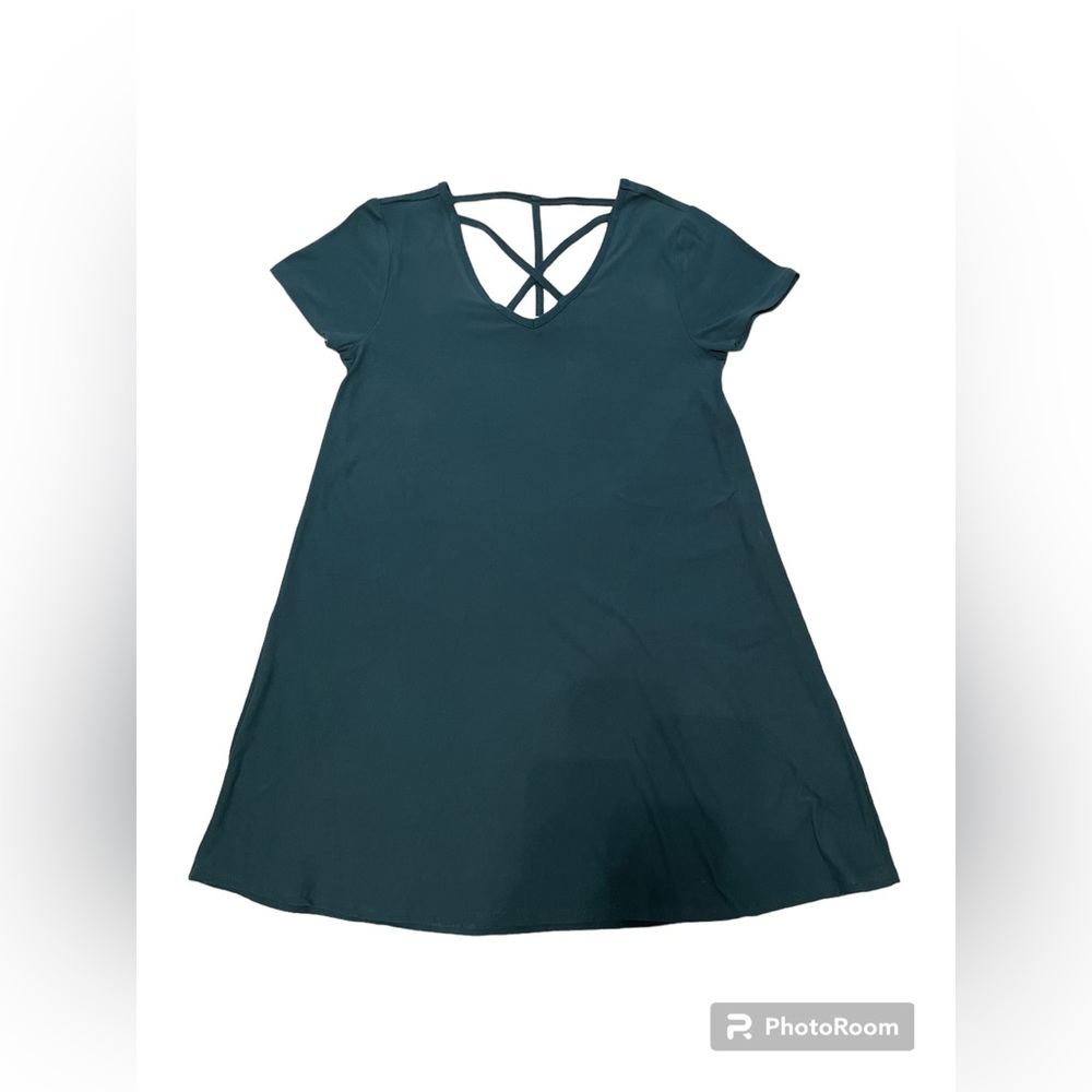 Pink Rose Super Soft V-Neck Dress in Deep Teal. Size Medium. Velvety soft.